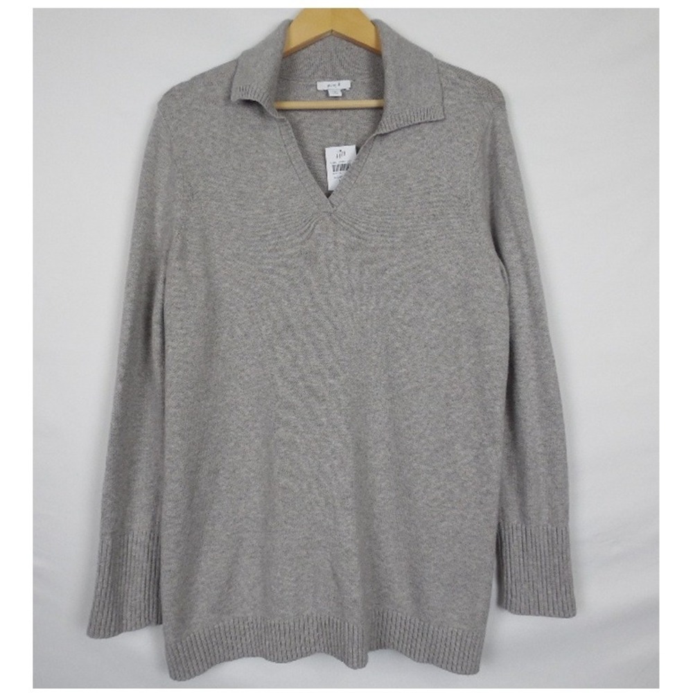 NEW Pure Jill Womens Sweater SZ Medium Gray Tunic Minimalist  V Neck Fall Staple